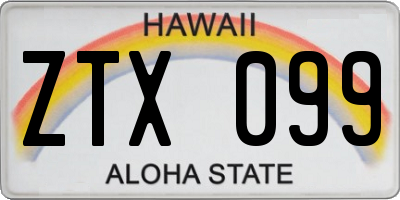 HI license plate ZTX099