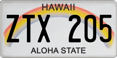 HI license plate ZTX205