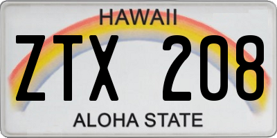 HI license plate ZTX208