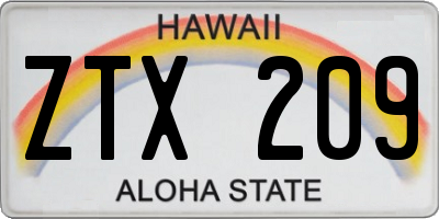 HI license plate ZTX209