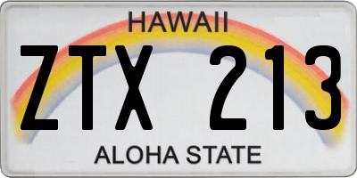 HI license plate ZTX213