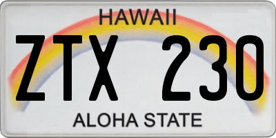 HI license plate ZTX230