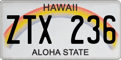 HI license plate ZTX236