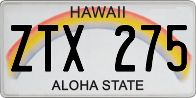 HI license plate ZTX275