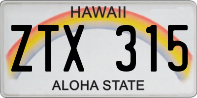 HI license plate ZTX315