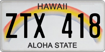 HI license plate ZTX418