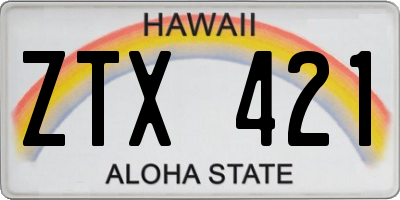 HI license plate ZTX421