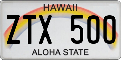 HI license plate ZTX500