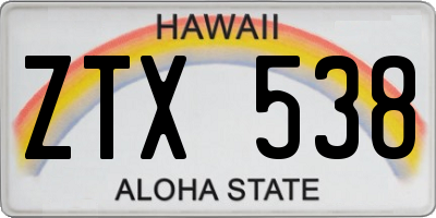 HI license plate ZTX538