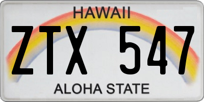 HI license plate ZTX547