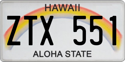 HI license plate ZTX551