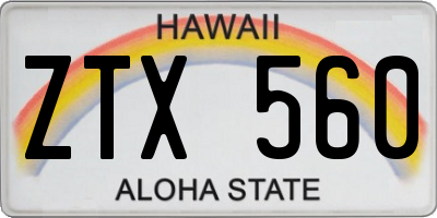 HI license plate ZTX560