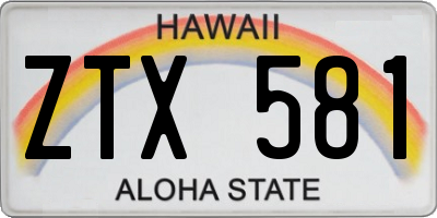 HI license plate ZTX581