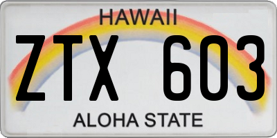 HI license plate ZTX603