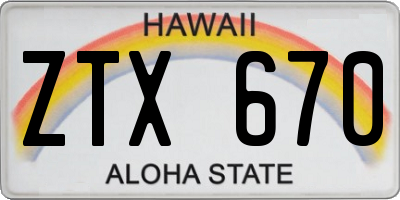 HI license plate ZTX670