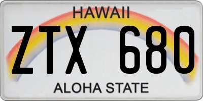HI license plate ZTX680