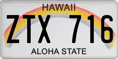 HI license plate ZTX716