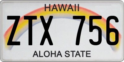 HI license plate ZTX756