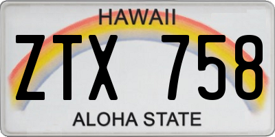 HI license plate ZTX758