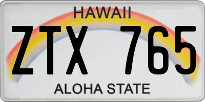 HI license plate ZTX765
