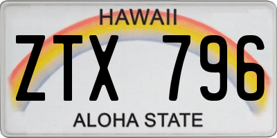 HI license plate ZTX796