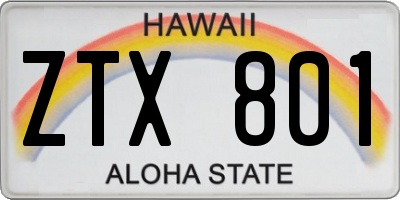 HI license plate ZTX801