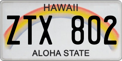 HI license plate ZTX802