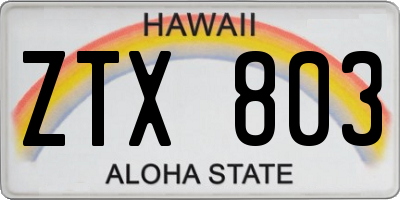 HI license plate ZTX803