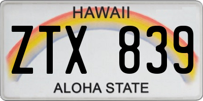 HI license plate ZTX839