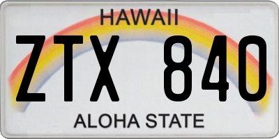 HI license plate ZTX840