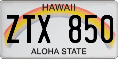 HI license plate ZTX850