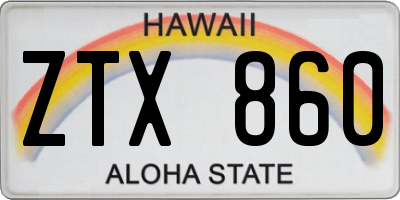 HI license plate ZTX860