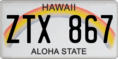 HI license plate ZTX867