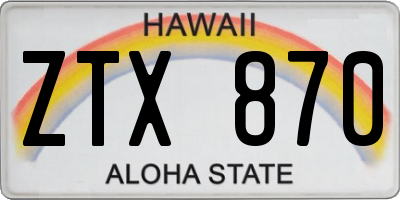 HI license plate ZTX870