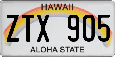 HI license plate ZTX905