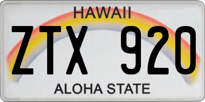 HI license plate ZTX920