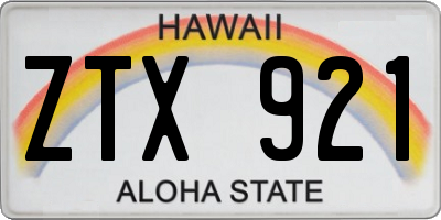 HI license plate ZTX921