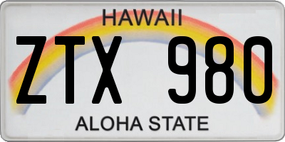 HI license plate ZTX980