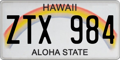 HI license plate ZTX984