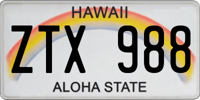 HI license plate ZTX988