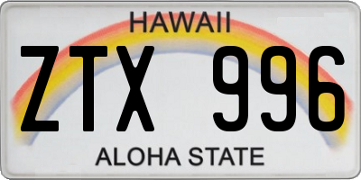 HI license plate ZTX996