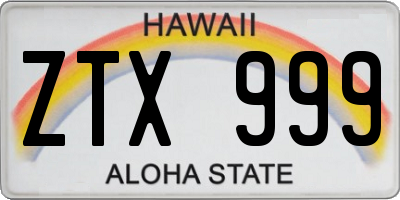 HI license plate ZTX999