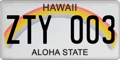 HI license plate ZTY003