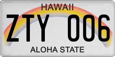 HI license plate ZTY006