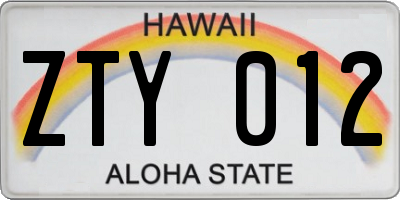 HI license plate ZTY012