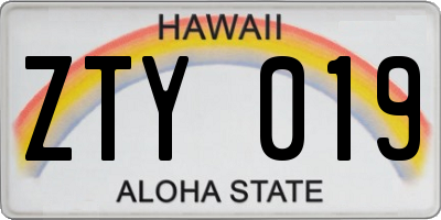 HI license plate ZTY019