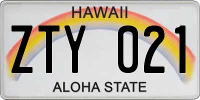 HI license plate ZTY021