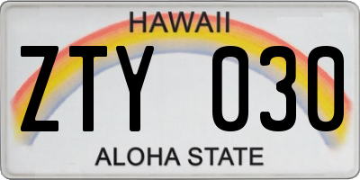 HI license plate ZTY030