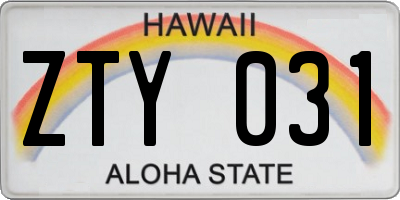 HI license plate ZTY031