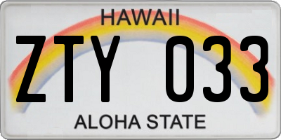 HI license plate ZTY033